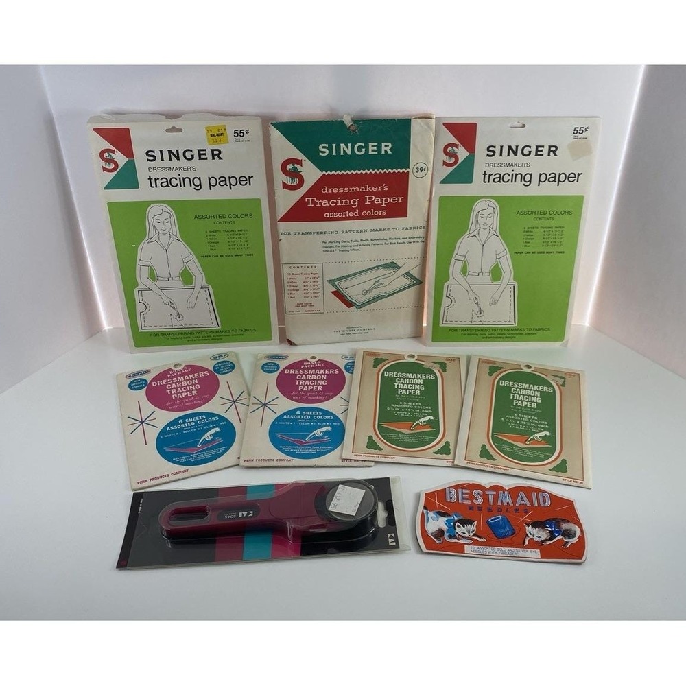 Vintage Singer Dressmaker Tracing Paper Assorted Lot Dritz Rotary Wheel Cutter